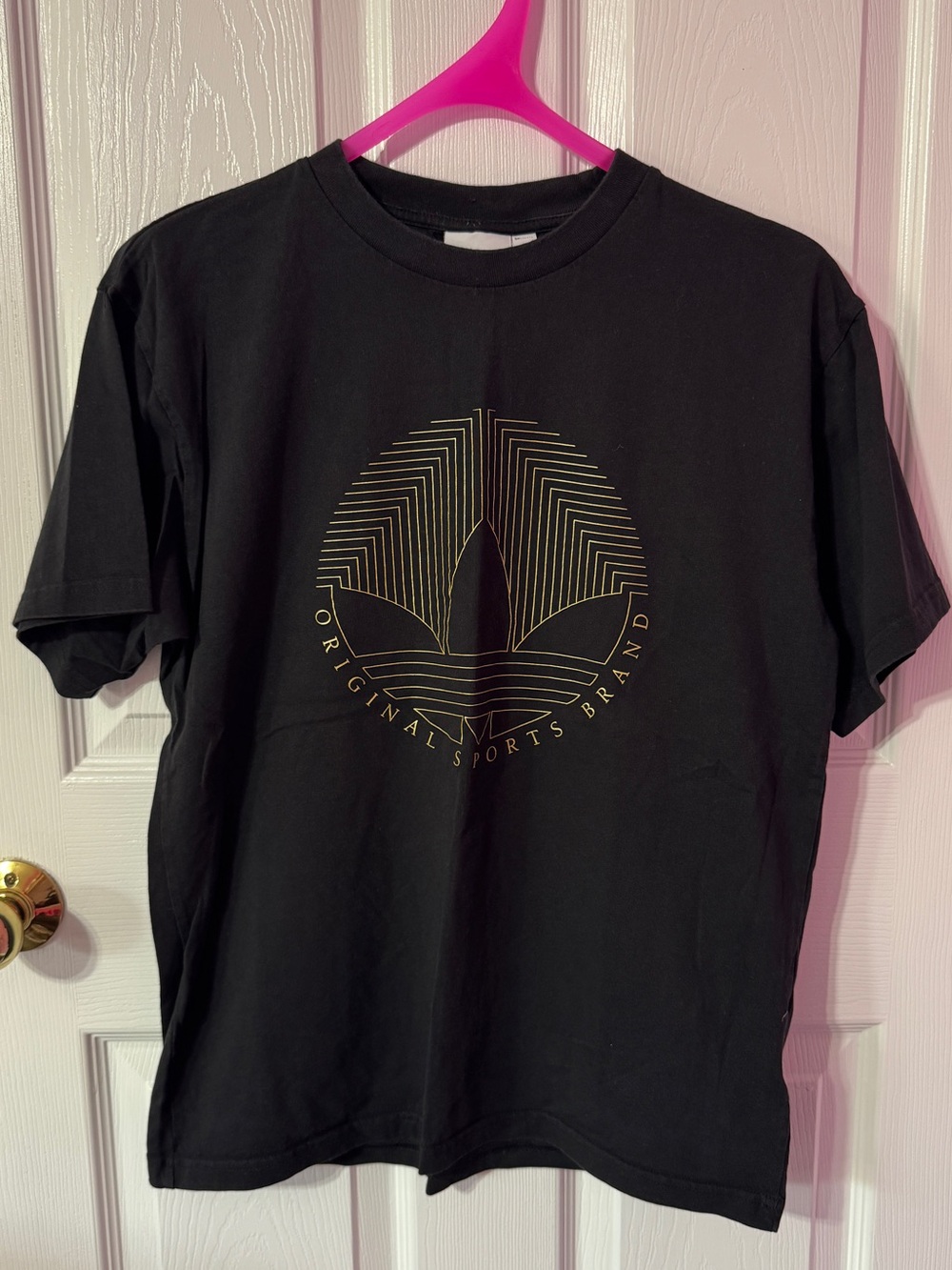 adidas Black Short Sleeve Tee with Gold Logo Graphic